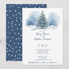 Invitación Ducha de Bebé de Abeto Cubierto de Nieve con Acuar