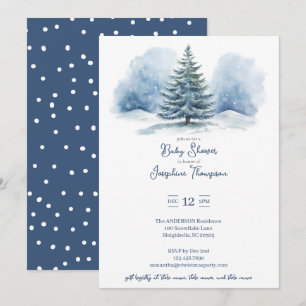Invitación Ducha de Bebé de Abeto Cubierto de Nieve con Acuar