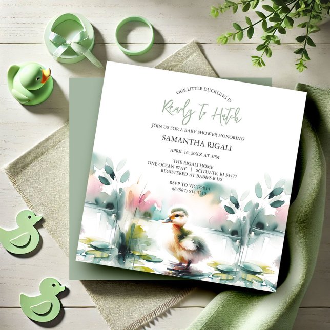 Invitación Ducha de bebé de acuarela adorable género neutral (Sip and see baby shower invitations gender neutral watercolor duckling duck)
