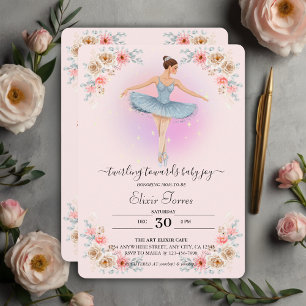 Invitación Ducha de bebé de acuarela Bailarina girando floral