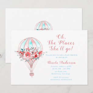 Invitación Ducha de bebé de aire caliente floral los lugares 