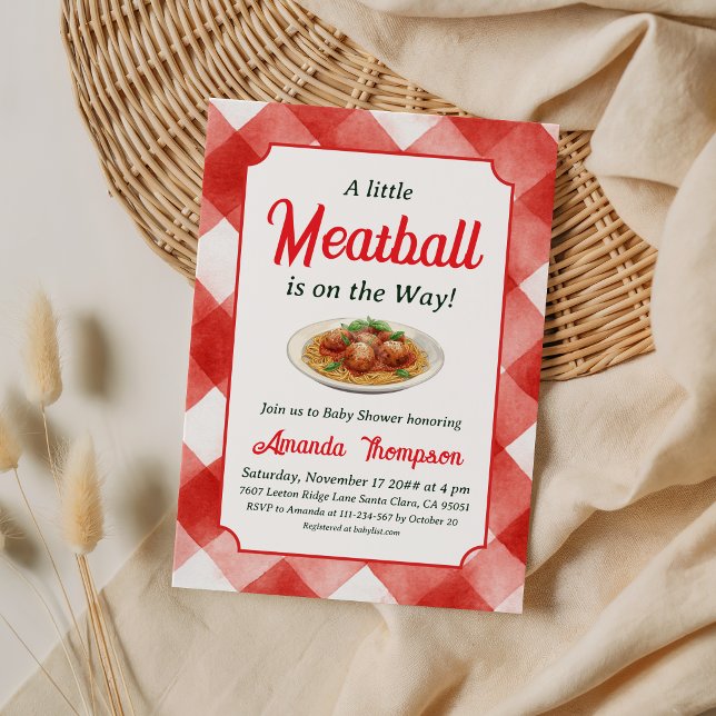 Invitación Ducha de Bebé de Albóndigas de Cuadros Rojos de Pa (Subido por el creador)