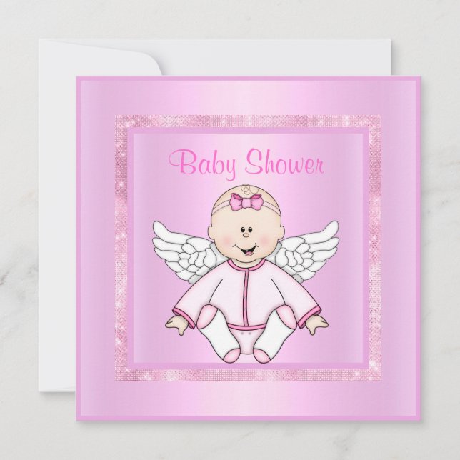 Invitación Ducha de bebé de ángel de bebé de bonito rosa (Anverso)