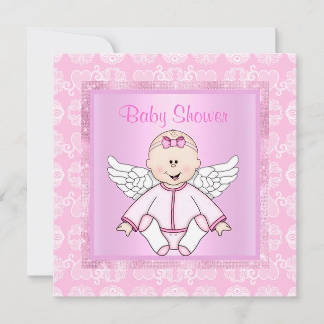 Invitación Ducha de bebé de ángel de bebé de bonito rosa (Anverso)