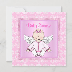 Invitación Ducha de bebé de ángel de bebé de bonito rosa