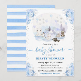 Invitación Ducha de Bebé de Animales Árticos de Acuarela de I
