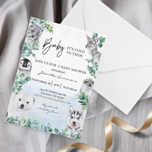 Invitación Ducha de Bebé de Animales Árticos de Invierno Acua