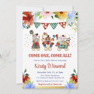 Invitación Ducha de bebé de animales de circo florales en acu