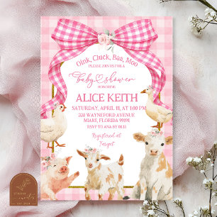 Invitación Ducha de bebé de animales de granja con lazo de gi