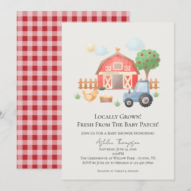 Invitación Ducha de bebé de animales de granja de granero de  (Anverso / Reverso)