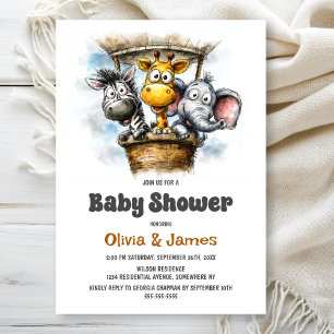 Invitación Ducha de Bebé de Animales de Safari