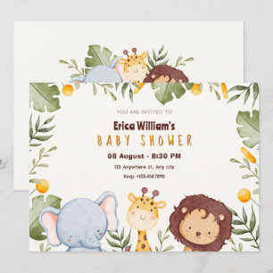 Invitación Ducha de bebé de animales de safari en la jungla