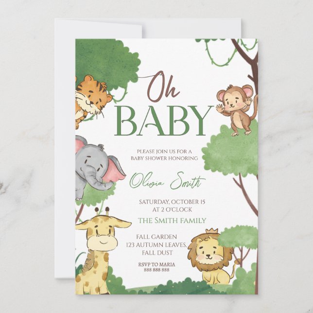 Invitación Ducha de bebé de animales de Safari lindo (Anverso)