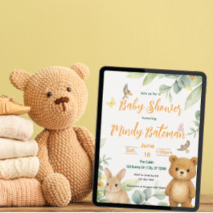Invitación Ducha de bebé de animales de Woodland