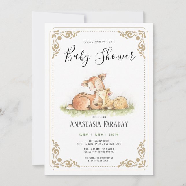Invitación Ducha de bebé de animales de Woodland (Anverso)
