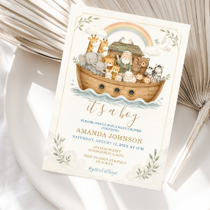 Invitación Ducha de Bebé de Animales del Arca de Acuarela