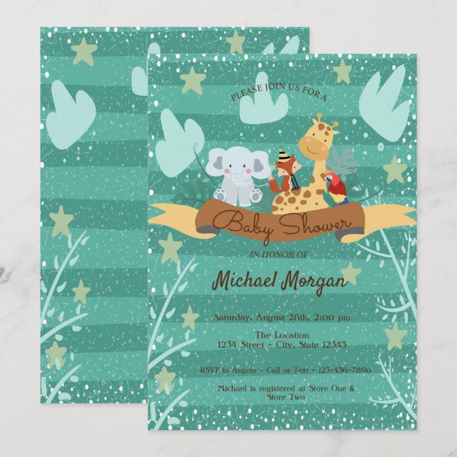Invitación Ducha de bebé de animales del bosque (Anverso / Reverso)