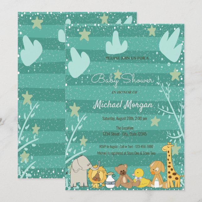 Invitación Ducha de Bebé de Animales del Bosque (Anverso / Reverso)