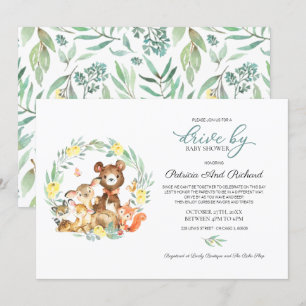 Invitación Ducha de Bebé de Animales del Bosque con Vegetació