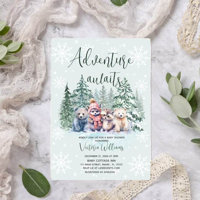 Invitación Ducha de Bebé de Animales del Bosque Invernal (Subido por el creador)