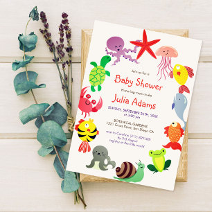 Invitación Ducha de Bebé de Animales Marinos Náuticos Submari