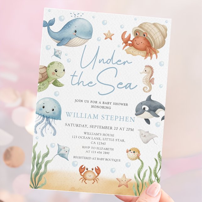 Invitación Ducha de Bebé de Animales Oceánicos Bajo el Mar (Subido por el creador)