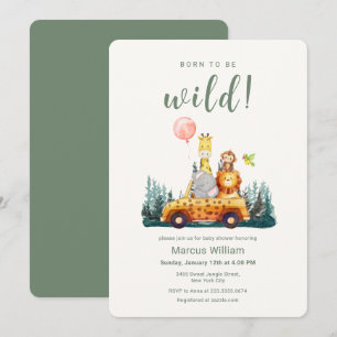 Invitación Ducha de Bebé de Animales Safari Salvajes Nacidos 