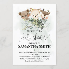 Invitación Ducha de bebé de animales silvestres Woodland Anim