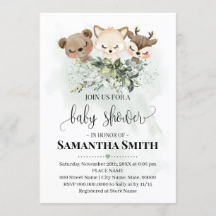 Invitación Ducha de bebé de animales silvestres Woodland Anim