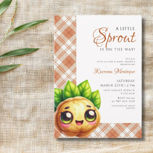 Invitación Ducha de bebé de apio de gingham naranja Little Sp