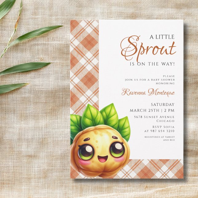 Invitación Ducha de bebé de apio de gingham naranja Little Sp (Subido por el creador)