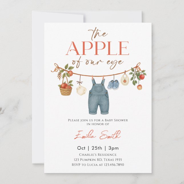 Invitación Ducha de bebé de Apple Clothesline de otoño (Anverso)