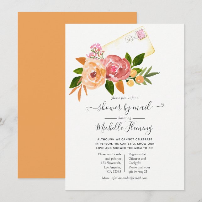 Invitación Ducha de bebé de aquarela de flores silvestres de  (Anverso / Reverso)