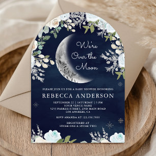 Invitación Ducha de bebé de arco naval luna floral marfil azu