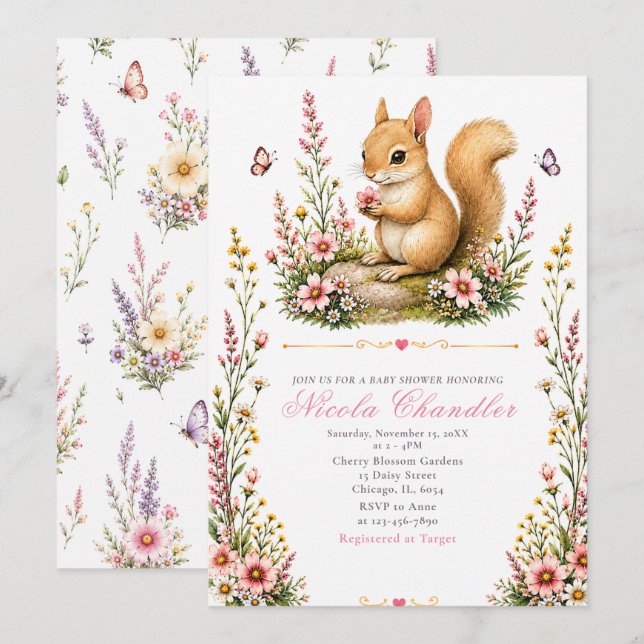 Invitación Ducha de Bebé de Ardilla Bebé (Anverso / Reverso)