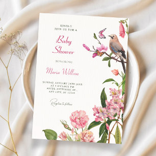 Invitación ducha de bebé de arte de pájaro floral
