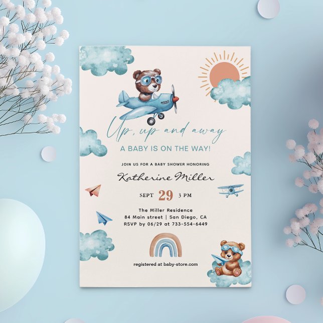 Invitación Ducha de bebé de aviación 'Arriba y lejos' | Avión (Subido por el creador)