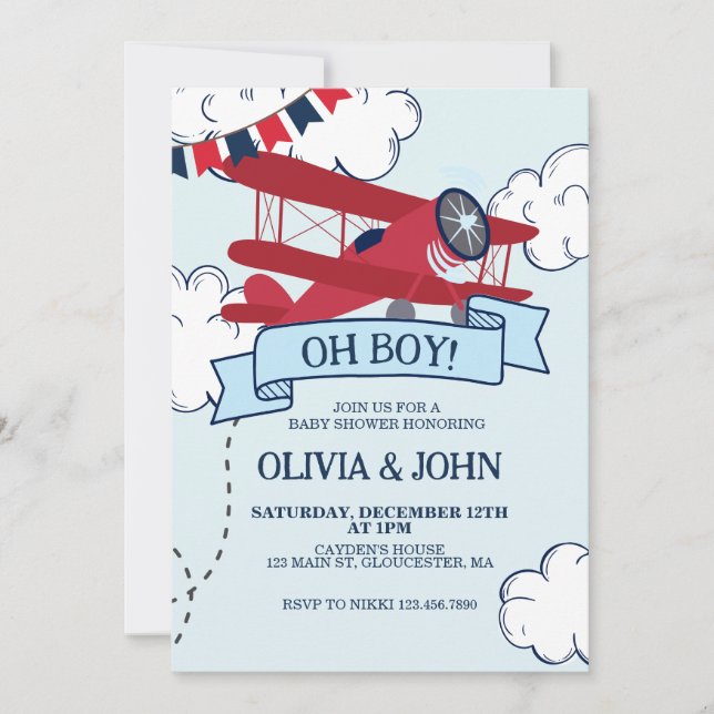 Invitación Ducha de bebé de avión (Anverso)