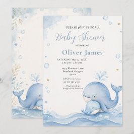 Invitación Ducha de bebé de ballena azul bajo el mar