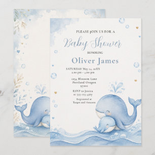 Invitación Ducha de bebé de ballena azul bajo el mar