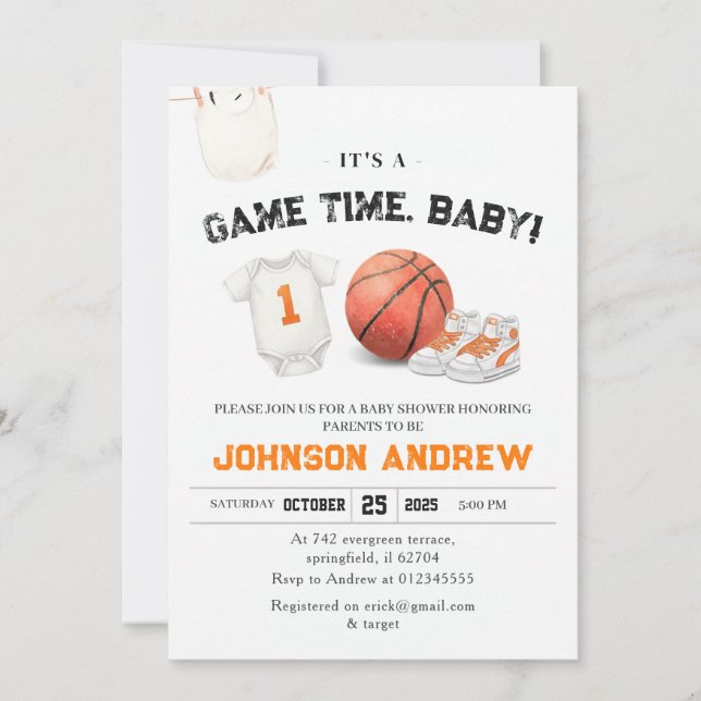 Invitación Ducha de bebé de baloncesto con Mate Personal Slam (Anverso)
