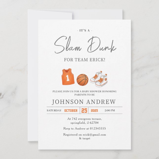 Invitación Ducha de Bebé de Baloncesto con Mate Personalizado (Anverso)