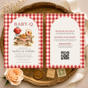 Invitación Ducha de bebé de barbacoa a cuadros para bebé Q To