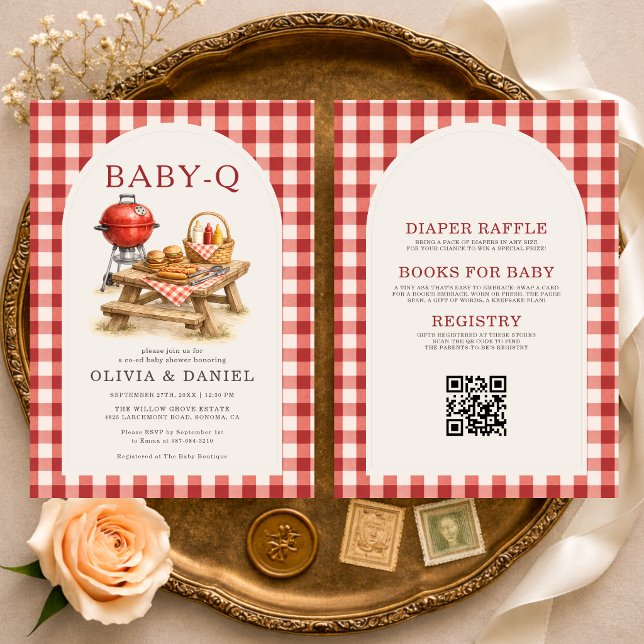 Invitación Ducha de bebé de barbacoa a cuadros para bebé Q To (Subido por el creador)