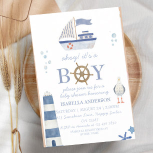 Invitación Ducha de bebé de barco de vela náutico ¡Ahí va un