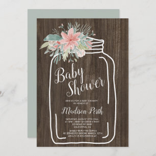 Invitación Ducha de bebé de barril de albañil floral de mader
