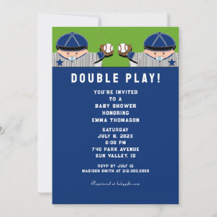 Invitación Ducha de bebé de béisbol de gemelos