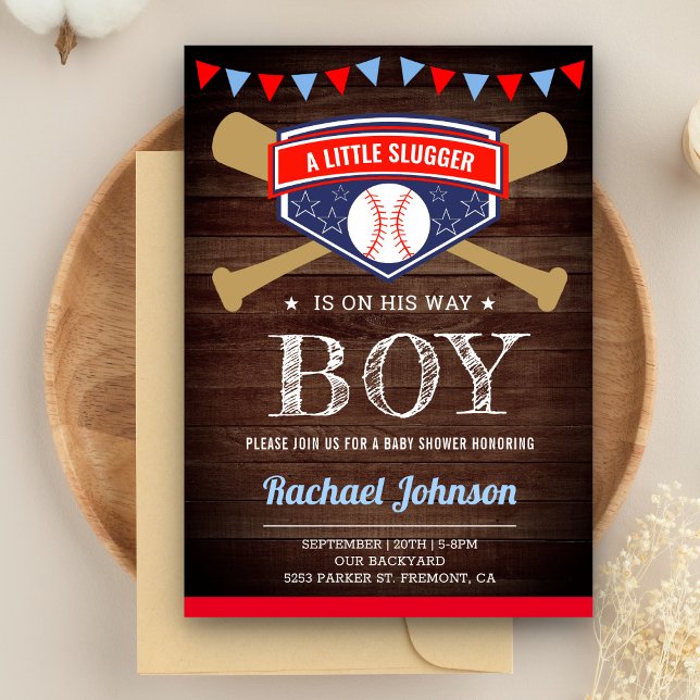 Invitación Ducha de bebé de béisbol de niño de madera rústica (Subido por el creador)
