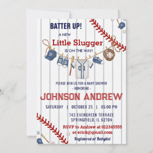 Invitación Ducha de bebé de béisbol personalizada Batter up