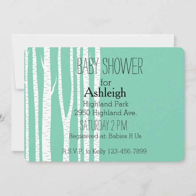 Invitación Ducha de bebé de Birch Trees blanca (Anverso)